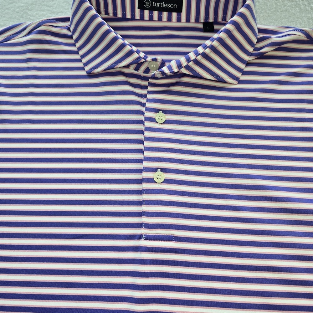 Turtleson Golf Polo Shirt Mens L Purple Pink Stripe Performance Preppy Luxury...
